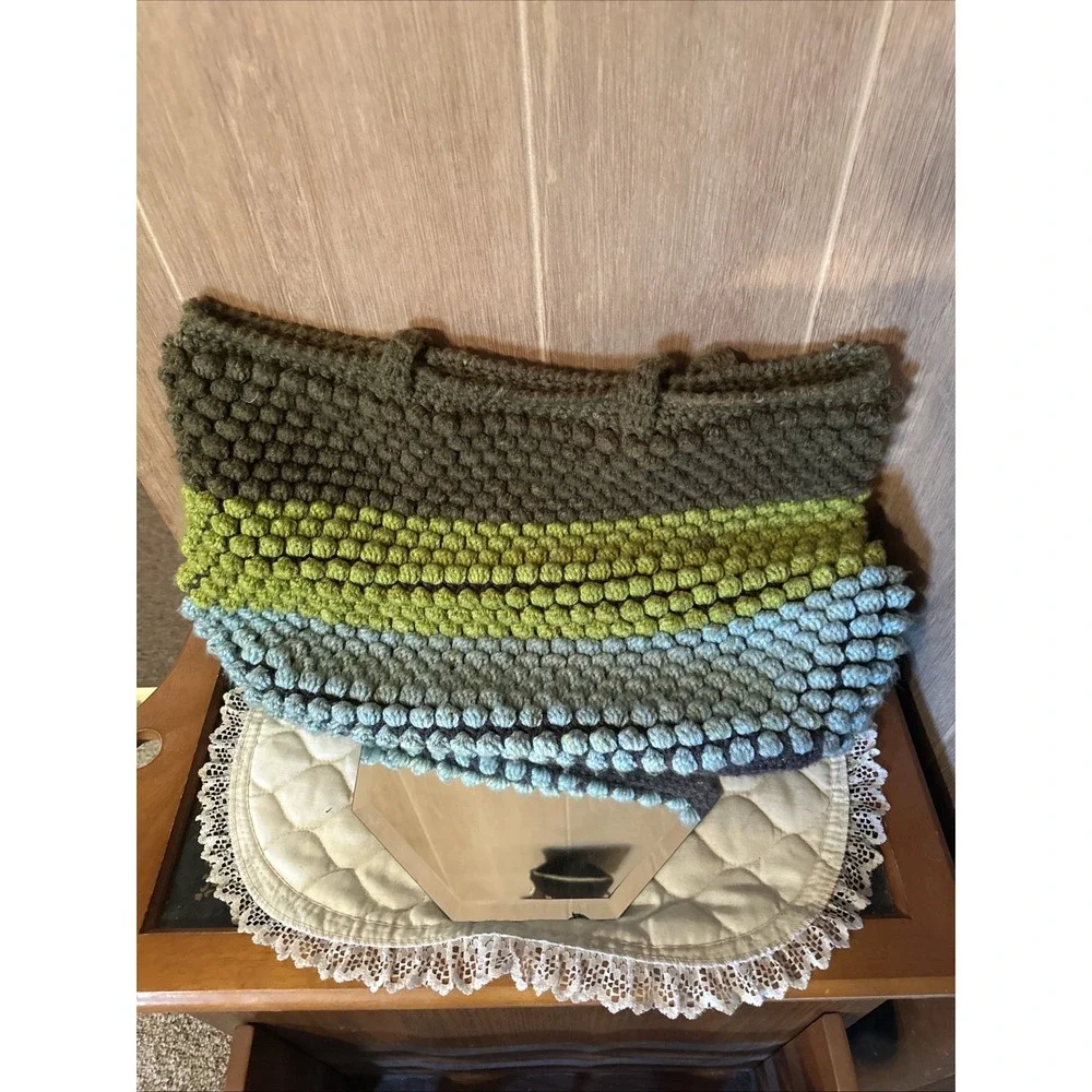 Vintage‎ LargeDouble Handled Crochet Bubble Stitch Hobo Bohemian Style Handbag